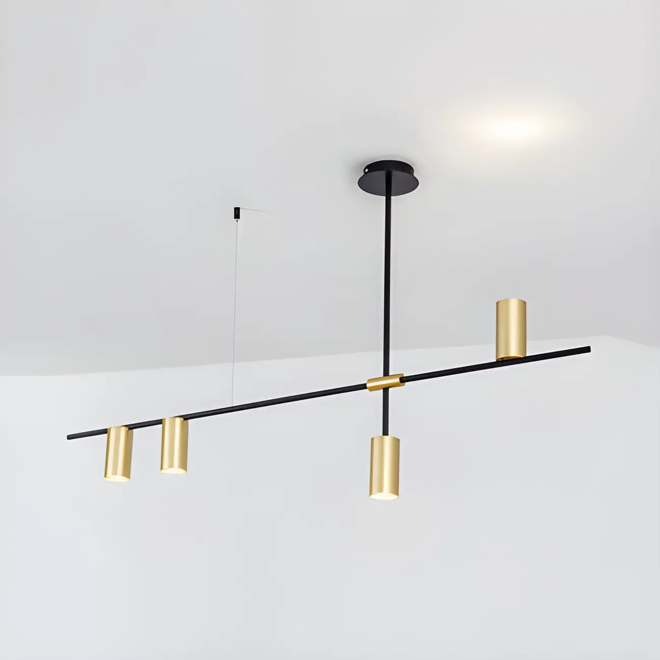 Black Linear Gold Metal Modern Chandelier Light Image - 4