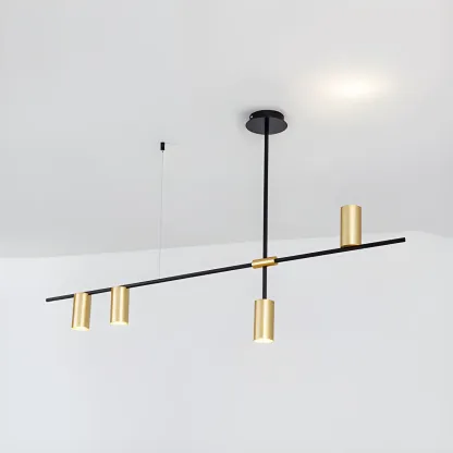 Black Linear Gold Metal Modern Chandelier Light Image - 4