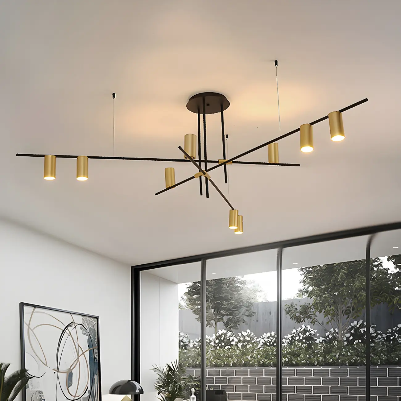 Black Linear Gold Metal Modern Chandelier Light Image - 5 | homeyfad