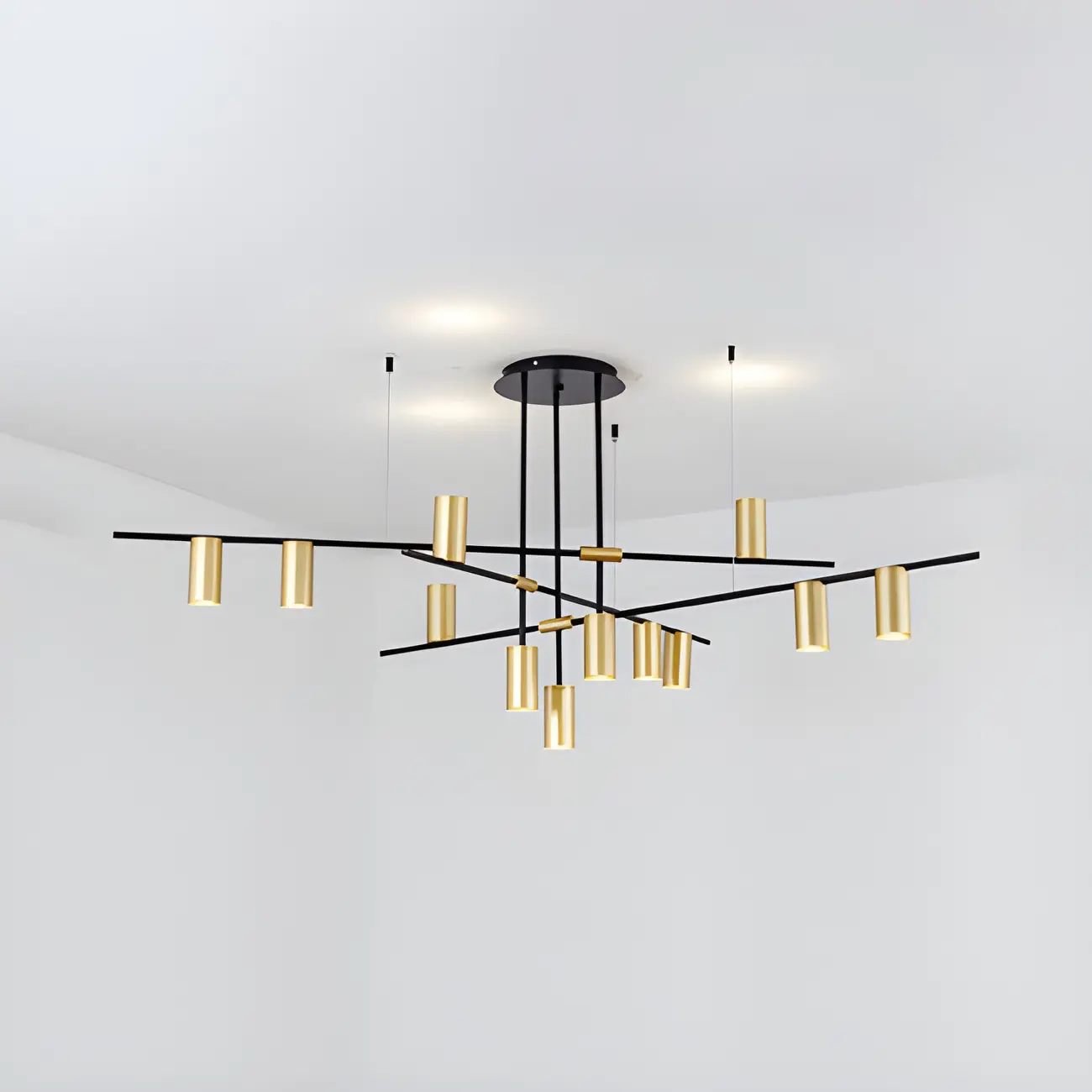 Black Linear Gold Metal Modern Chandelier Light Image - 7 | homeyfad