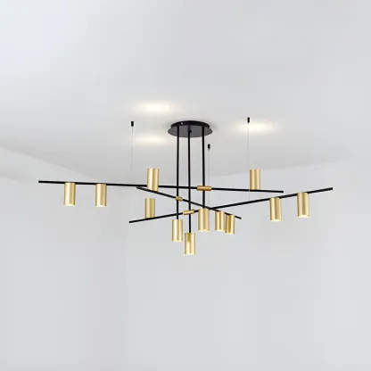 Black Linear Gold Metal Modern Chandelier Light Image - 7