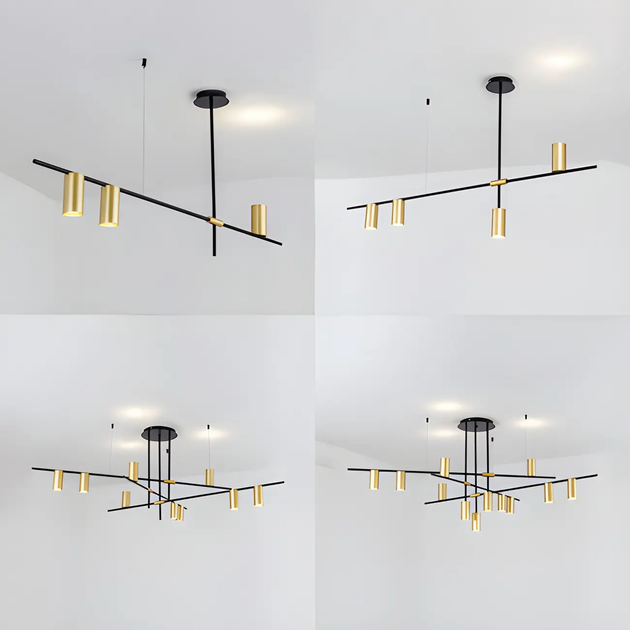 Black Linear Gold Metal Modern Chandelier Light Image - 8 | homeyfad