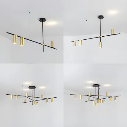 Black Linear Gold Metal Modern Chandelier Light Image - 8