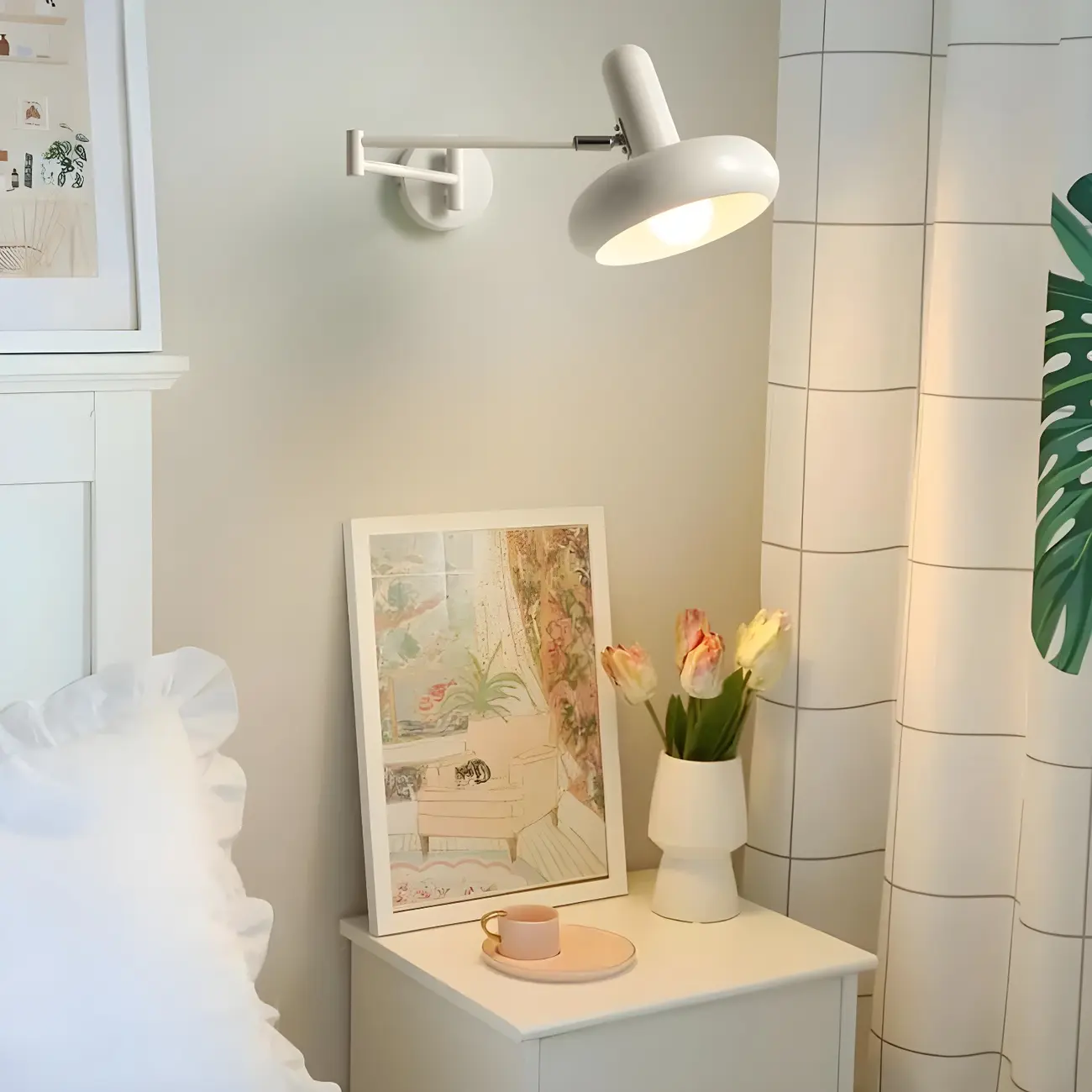 Modern White Adjustable Swing Arm Wall Light Image - 1 | homeyfad