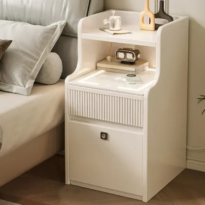 Smart Versatile White Wood Nightstand with Fingerprint Lock Image - 1