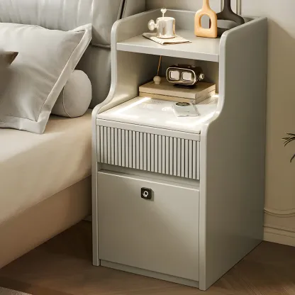 Smart Versatile White Wood Nightstand with Fingerprint Lock Image - 5