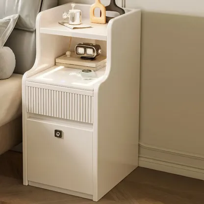 Smart Versatile White Wood Nightstand with Fingerprint Lock Image - 8
