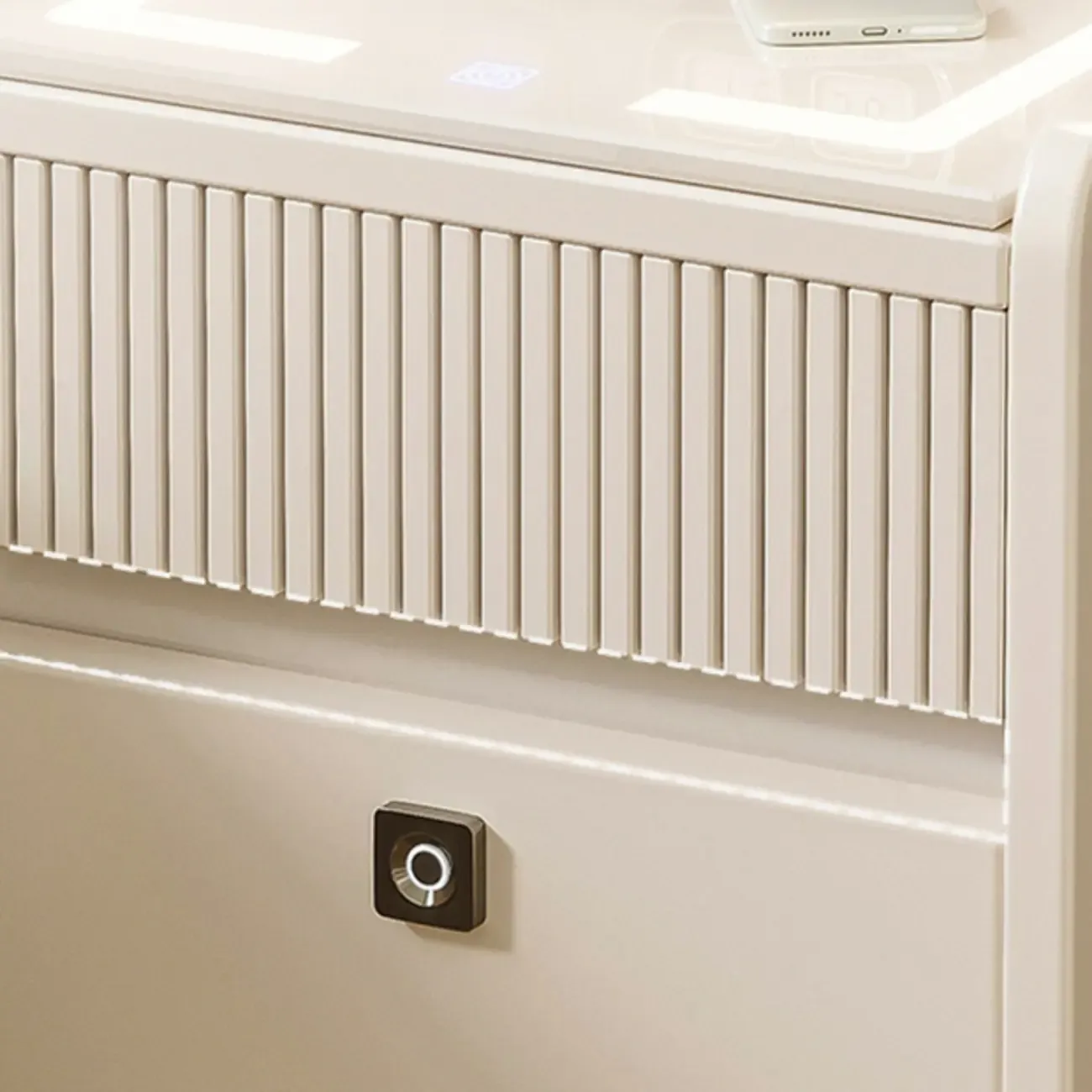 Smart Versatile White Wood Nightstand with Fingerprint Lock Image - 9