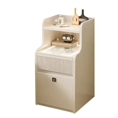 Smart Versatile White Wood Nightstand with Fingerprint Lock Image - 11