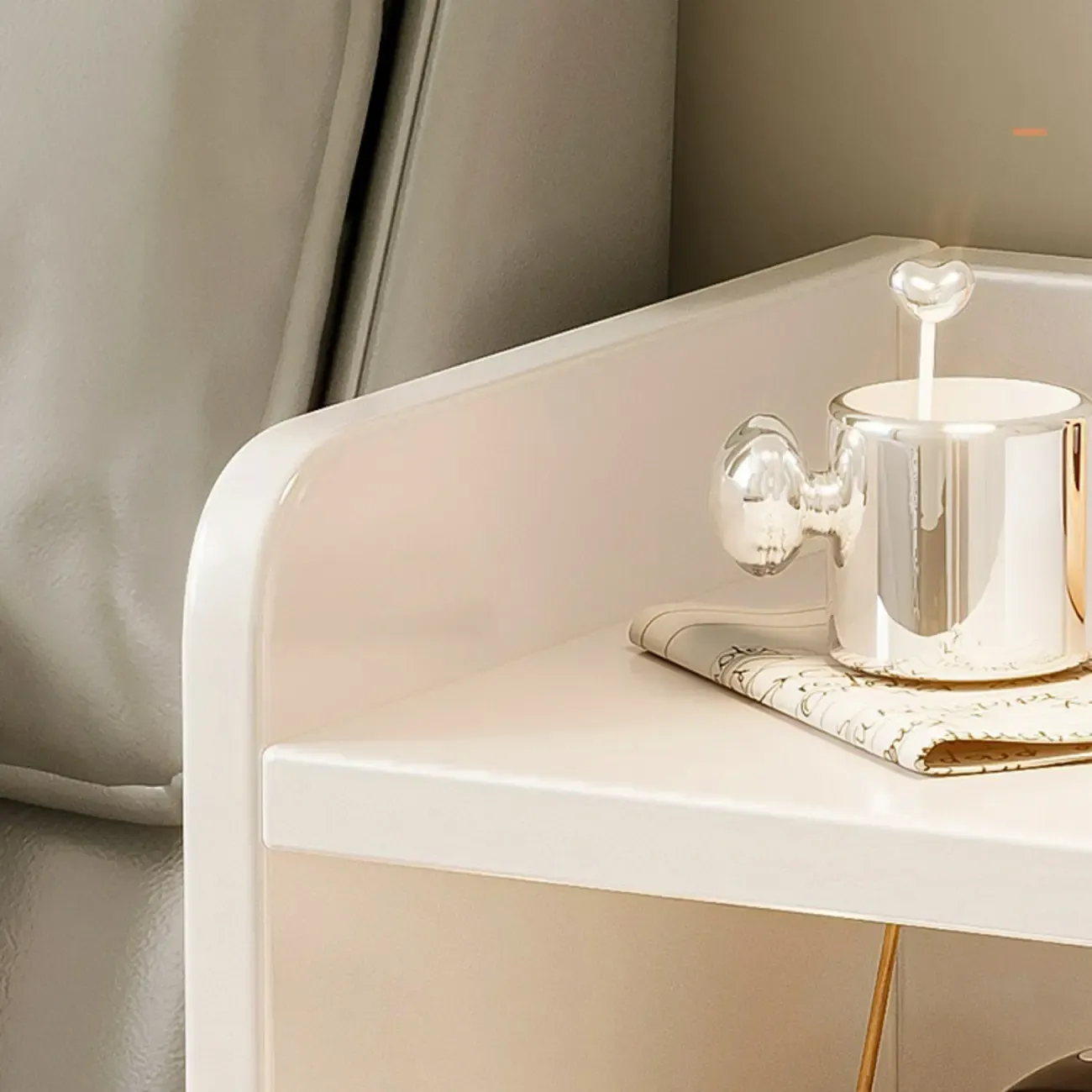 Smart Versatile White Wood Nightstand with Fingerprint Lock Image - 12