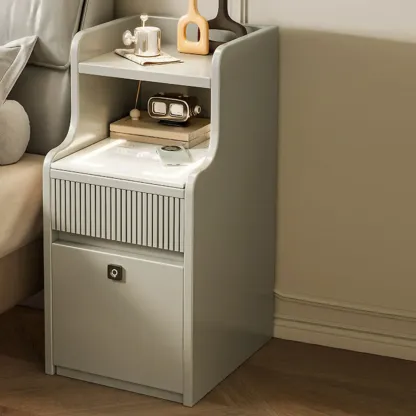 Smart Versatile White Wood Nightstand with Fingerprint Lock Image - 14