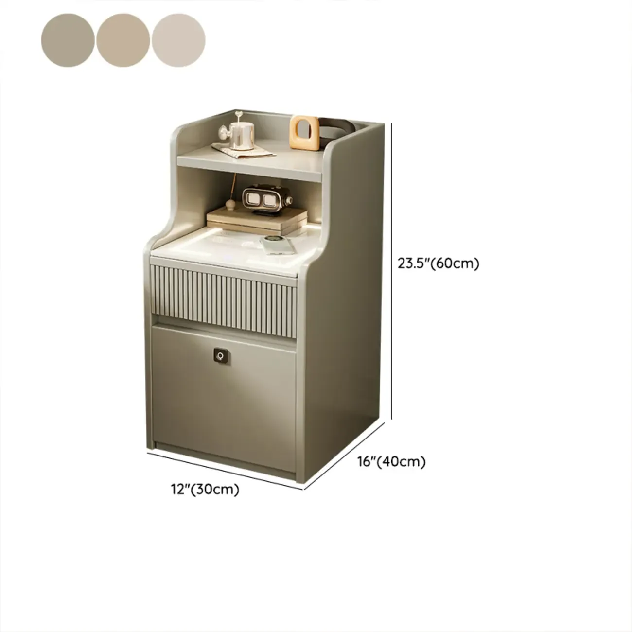 Smart Versatile White Wood Nightstand with Fingerprint Lock Image - 17