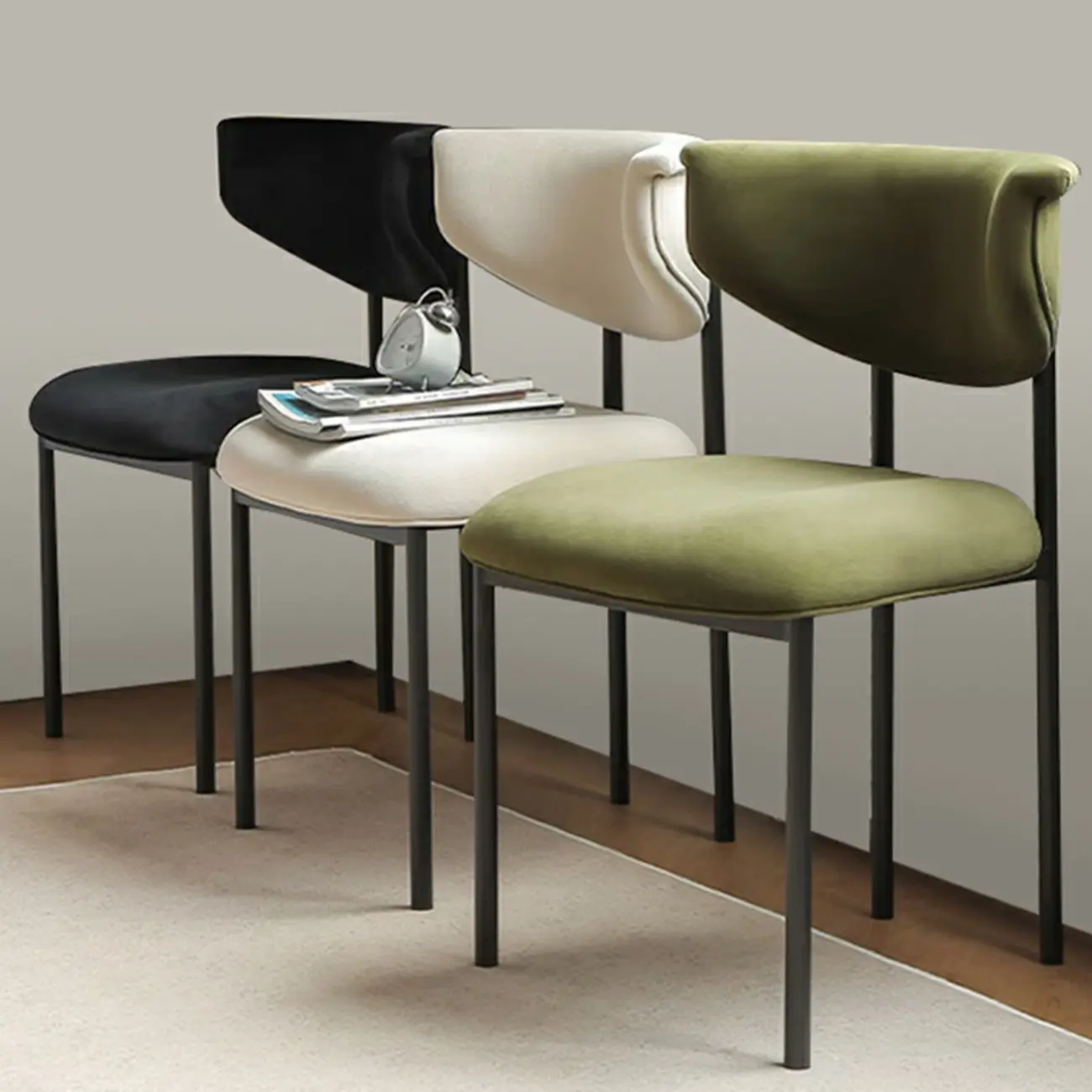 Upholstered Metal Legs Open Back Dining Chair Image - 1 | homeyfad