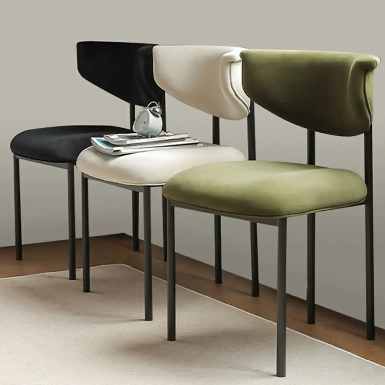 Upholstered Metal Legs Open Back Dining Chair Image - 1