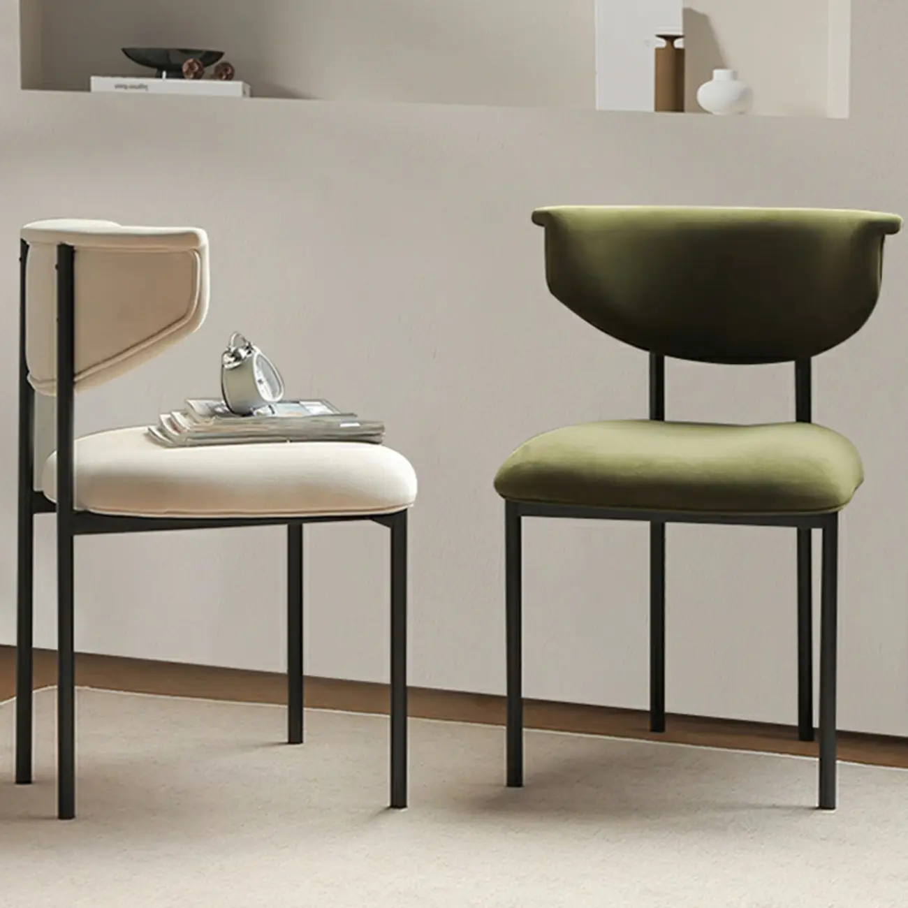 Upholstered Metal Legs Open Back Dining Chair | homeyfad