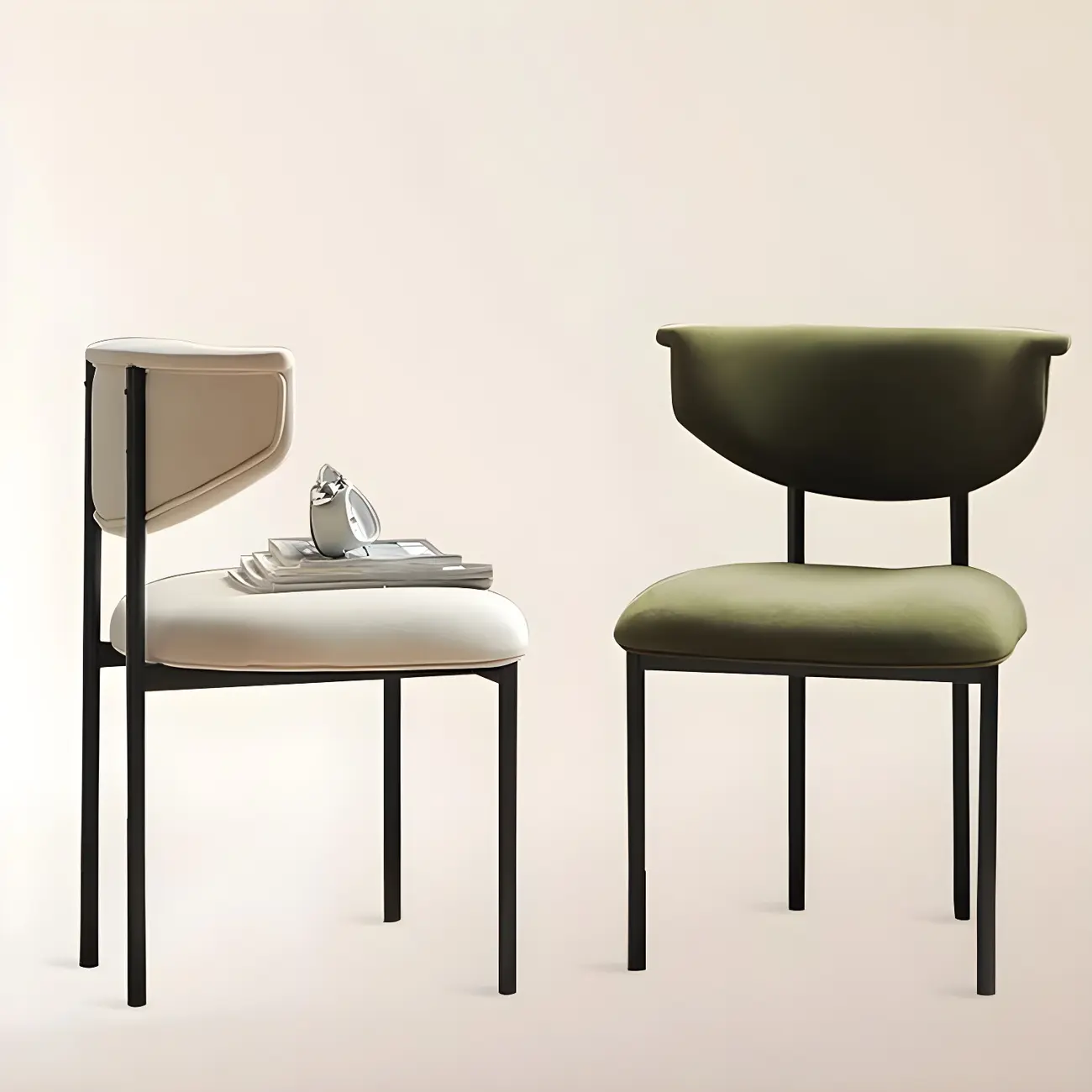 Upholstered Metal Legs Open Back Dining Chair Image - 7 | homeyfad