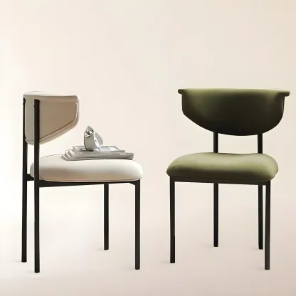 Upholstered Metal Legs Open Back Dining Chair Image - 7