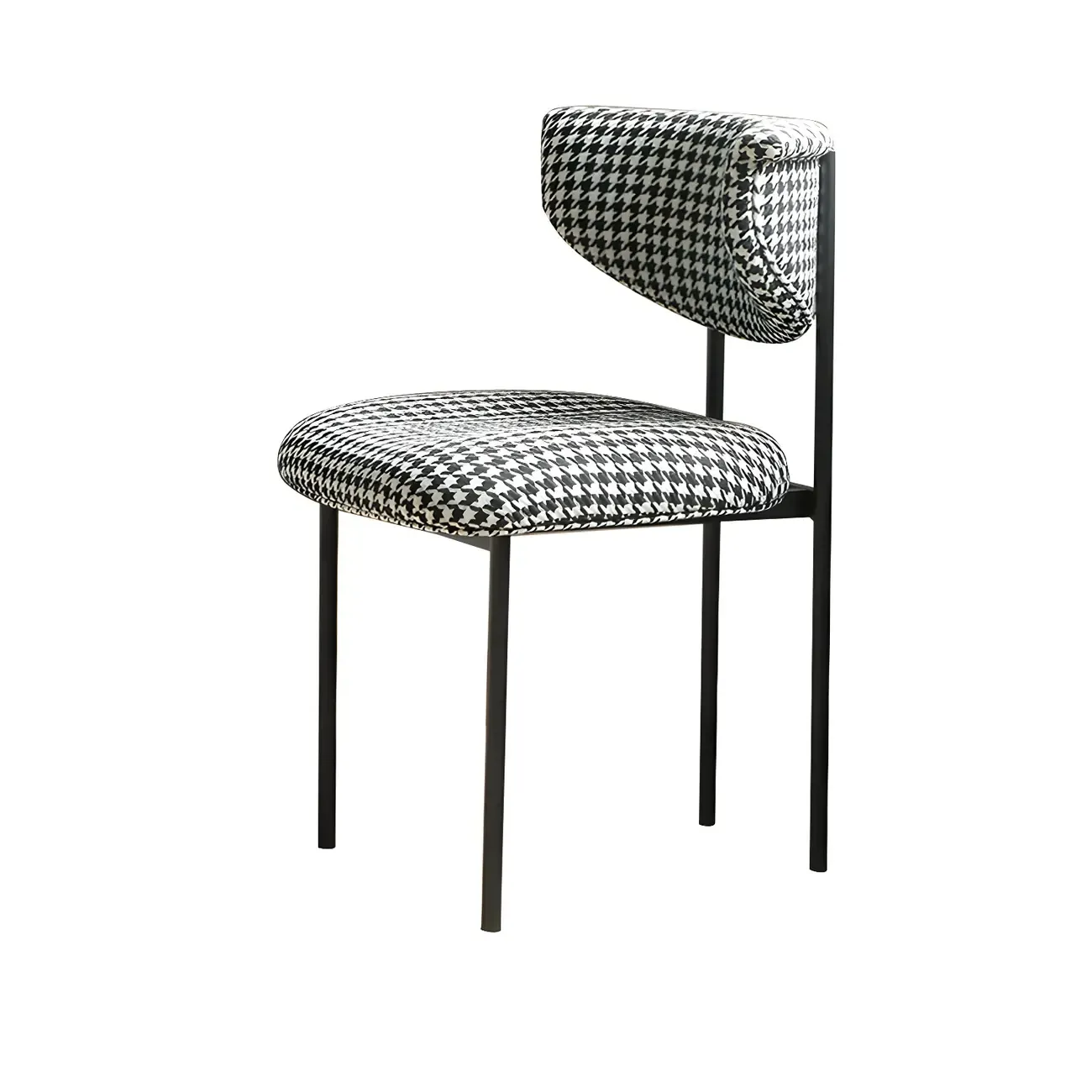 Upholstered Metal Legs Open Back Dining Chair Image - 8
