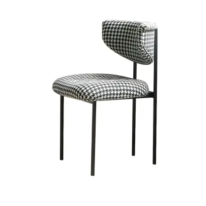 Upholstered Metal Legs Open Back Dining Chair Image - 8