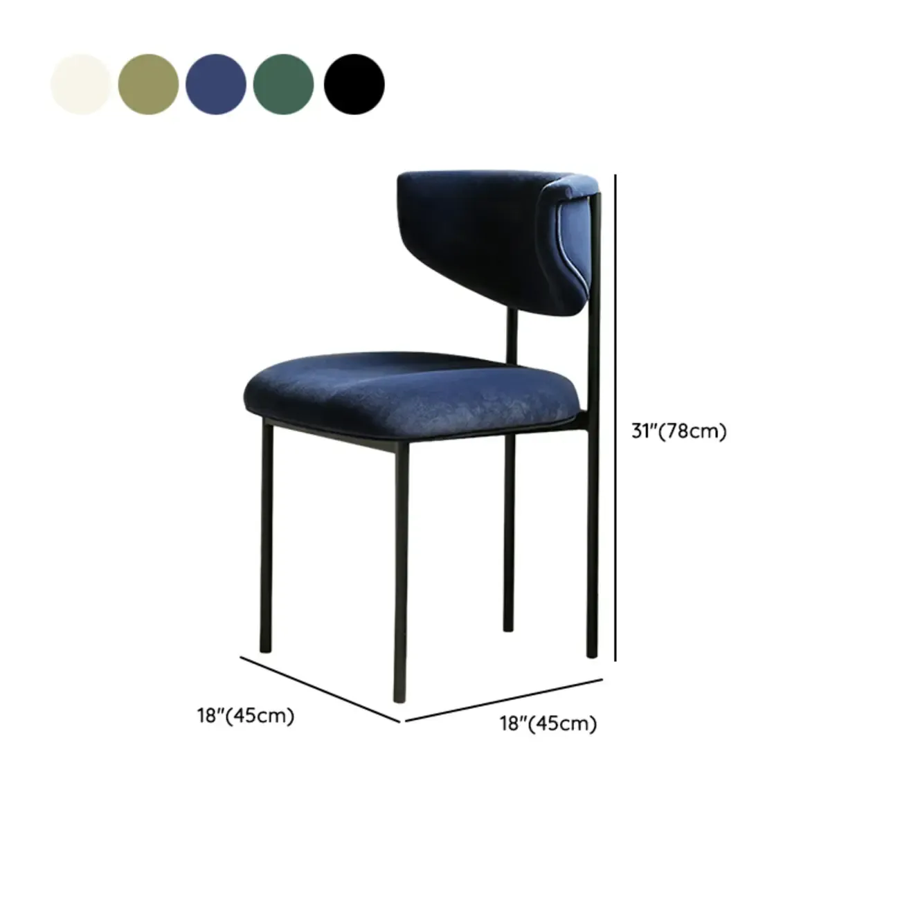 Upholstered Metal Legs Open Back Dining Chair #size