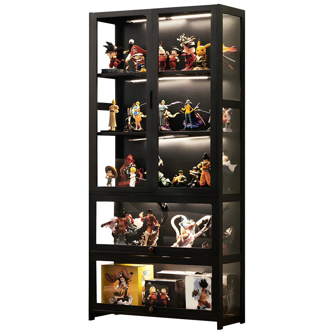 Modern Black Bamboo Adjustable Shelves Glass Display Cabinet  Image - 9 | homeyfad
