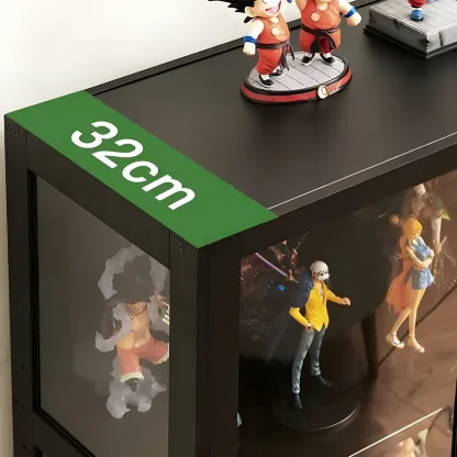 Modern Black Bamboo Adjustable Shelves Glass Display Cabinet  Image - 11