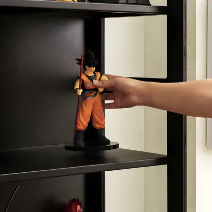 Modern Black Bamboo Adjustable Shelves Glass Display Cabinet  Image - 12