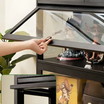 Modern Black Bamboo Adjustable Shelves Glass Display Cabinet  Image - 13