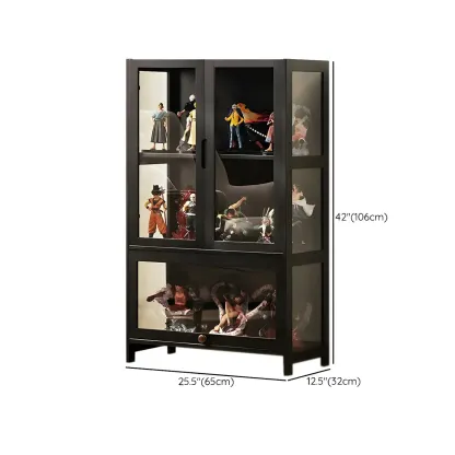 Modern Black Bamboo Adjustable Shelves Glass Display Cabinet  Image - 18