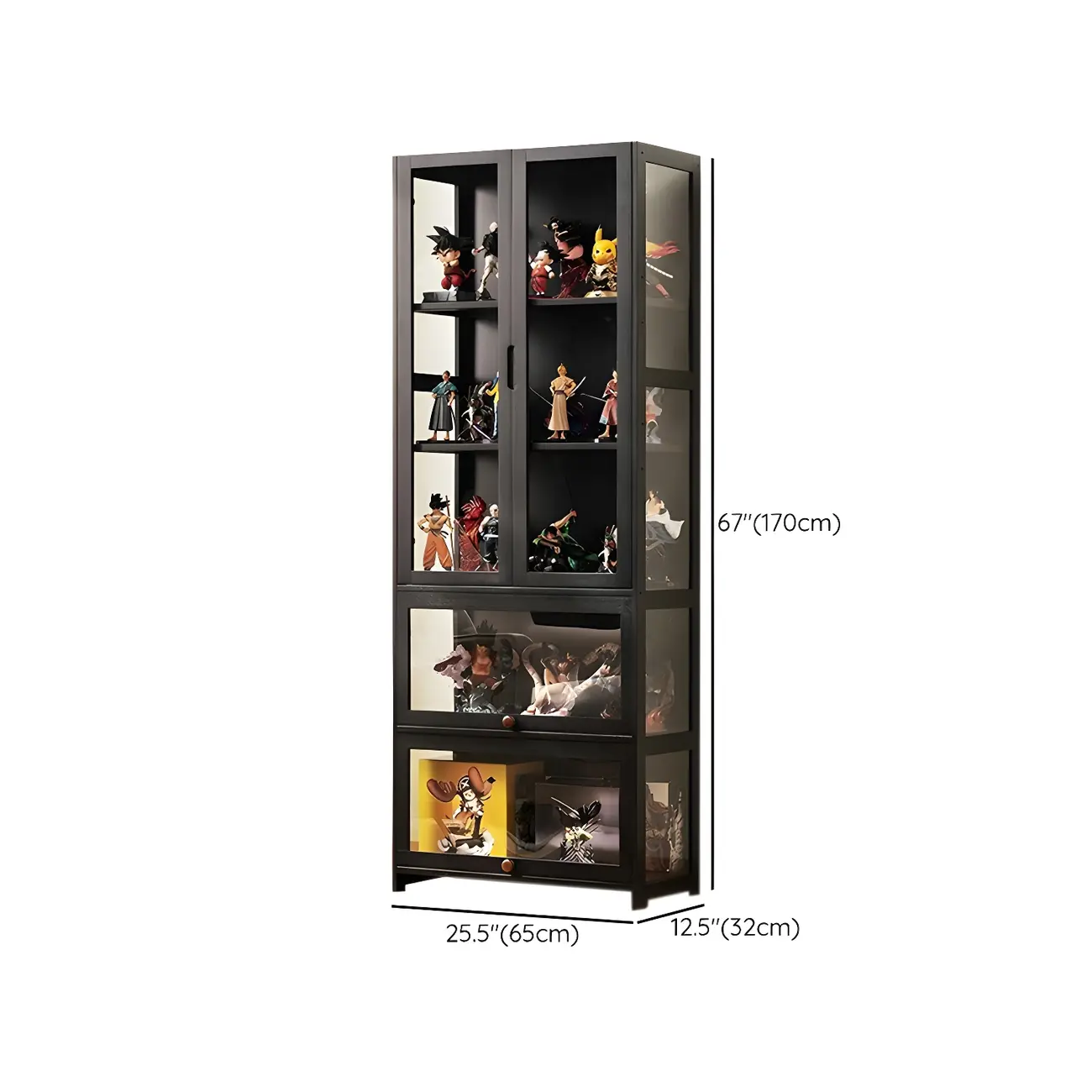 Modern Black Bamboo Adjustable Shelves Glass Display Cabinet  Image - 19 | homeyfad
