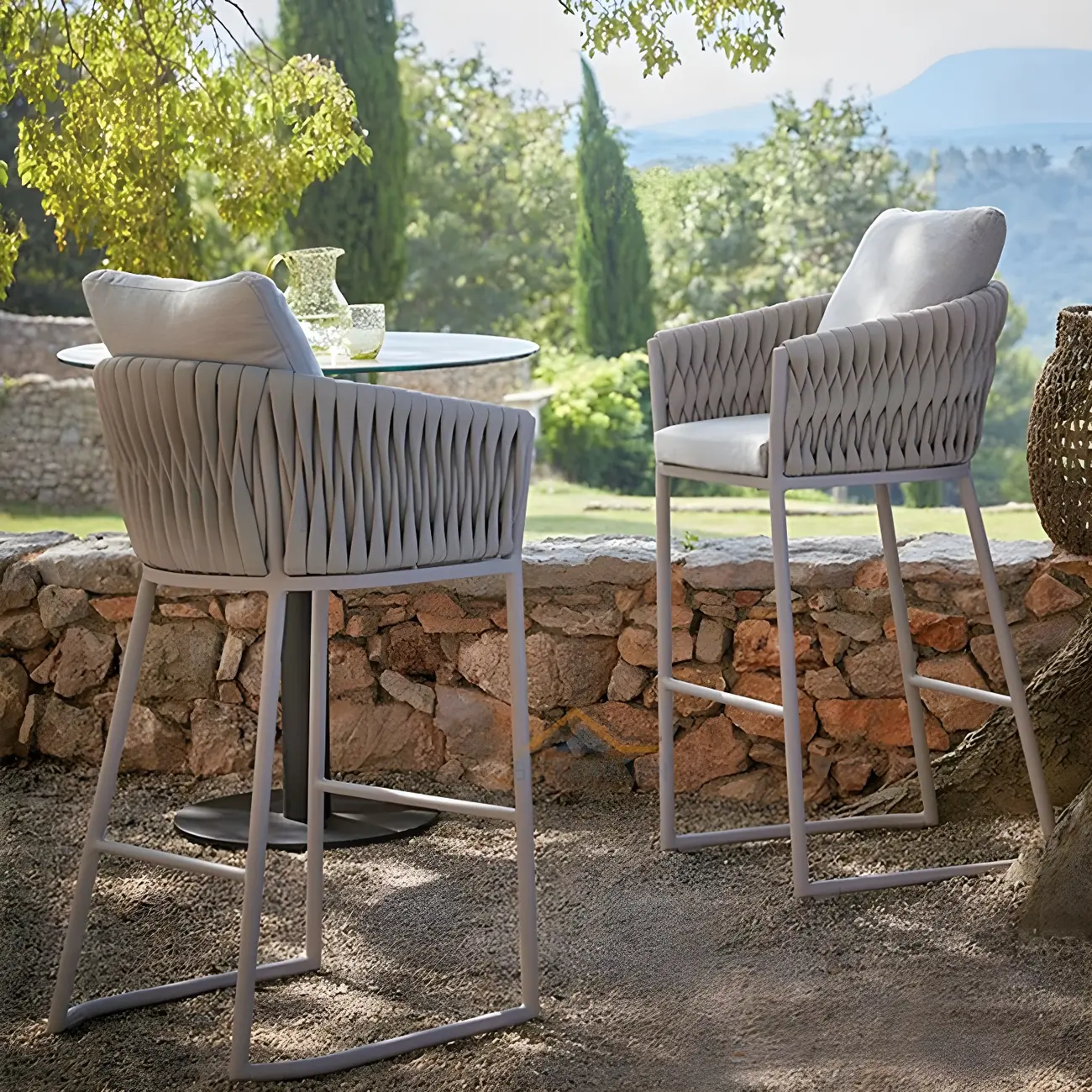 Round Stone Aluminum Pedestal Outdoor Dining Table Image - 2 | homeyfad