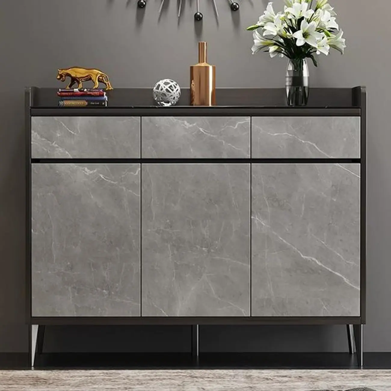 Modern Grey Wooden Shoe Cabinet Display Top Storage Image - 1 | homeyfad