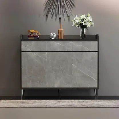 Modern Grey Wooden Shoe Cabinet Display Top Storage Image - 2