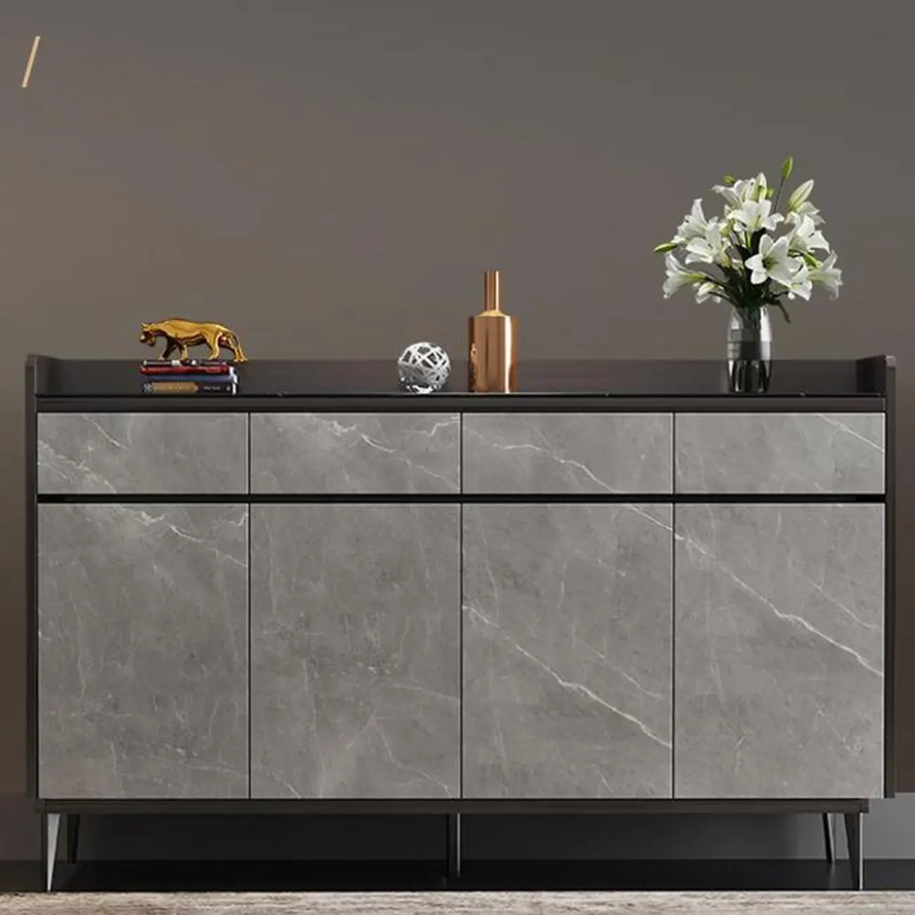 Modern Grey Wooden Shoe Cabinet Display Top Storage Image - 3 | homeyfad