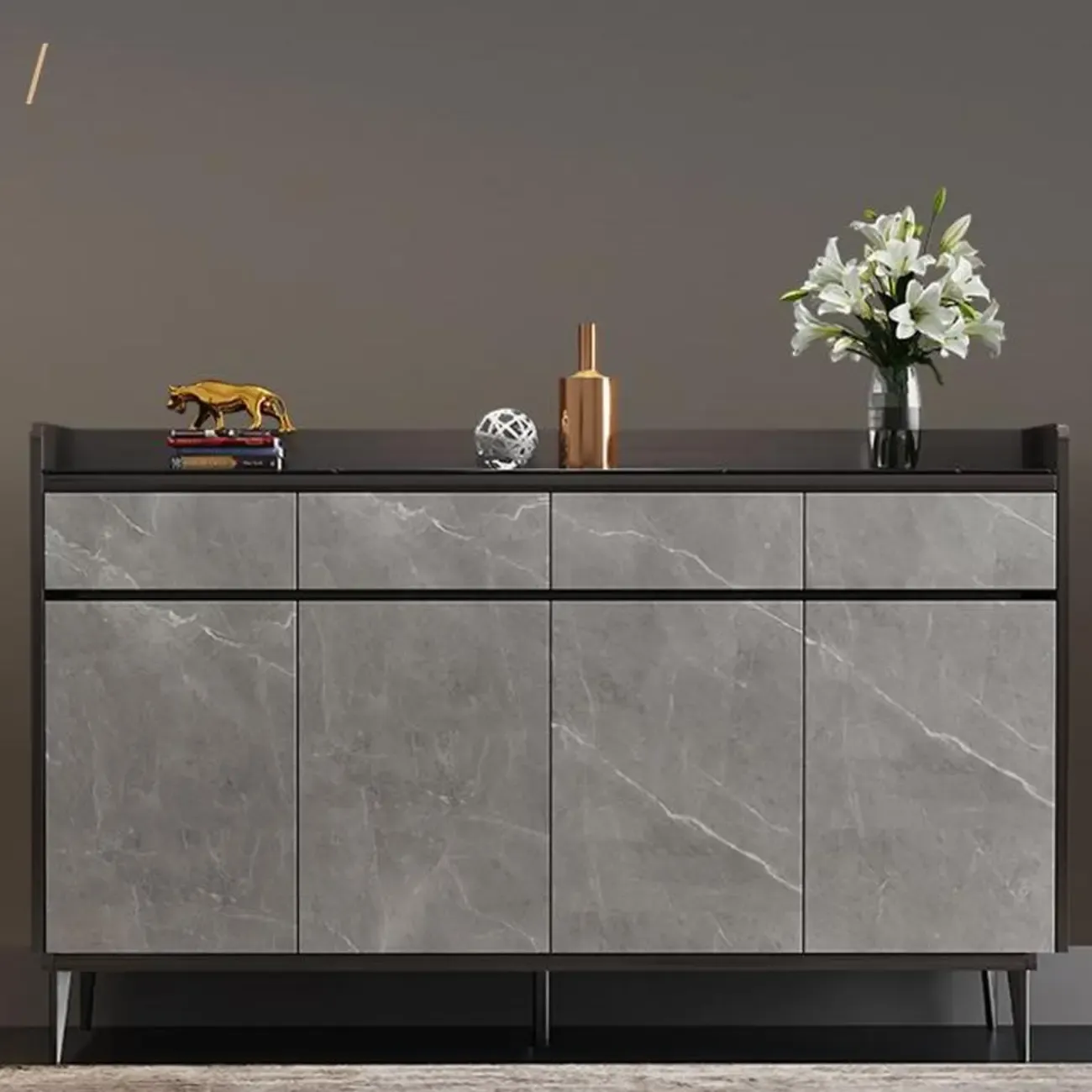 Modern Grey Wooden Shoe Cabinet Display Top Storage Image - 3