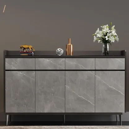 Modern Grey Wooden Shoe Cabinet Display Top Storage Image - 3