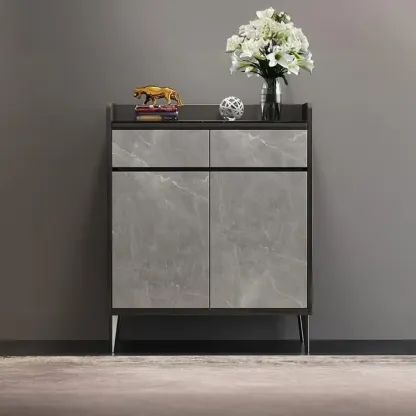 Modern Grey Wooden Shoe Cabinet Display Top Storage Image - 4