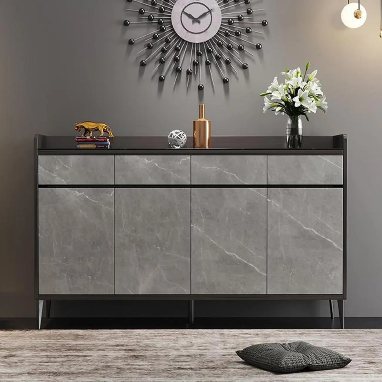 Modern Grey Wooden Shoe Cabinet Display Top Storage Image - 5 | homeyfad