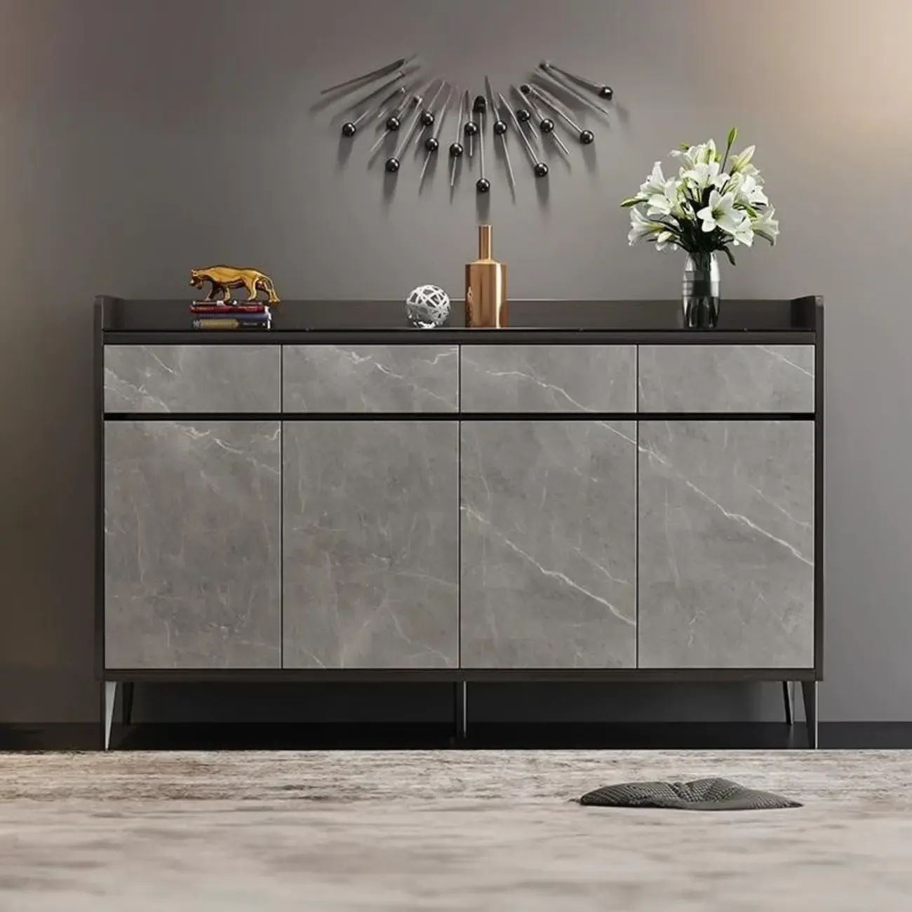 Modern Grey Wooden Shoe Cabinet Display Top Storage Image - 6