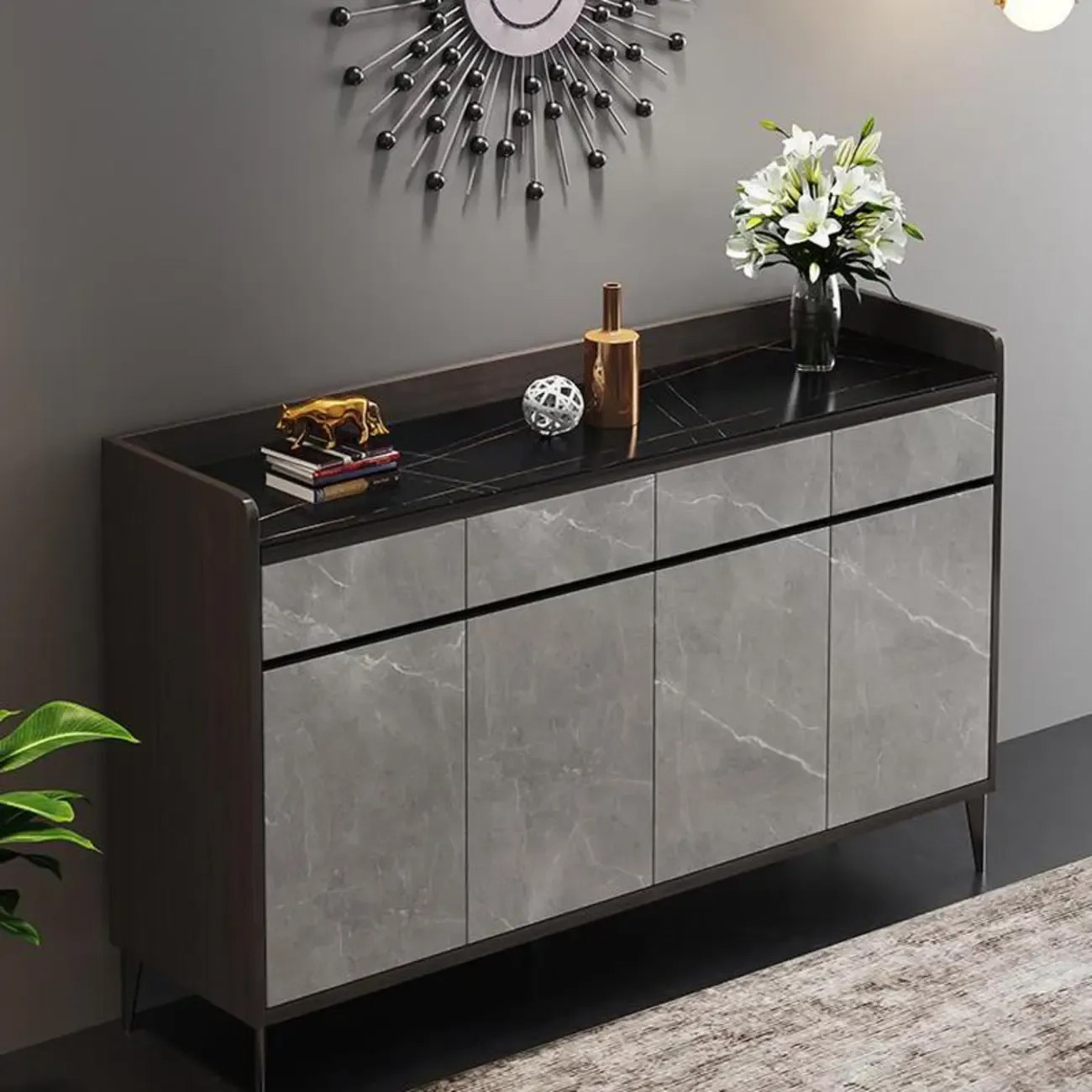 Modern Grey Wooden Shoe Cabinet Display Top Storage Image - 8