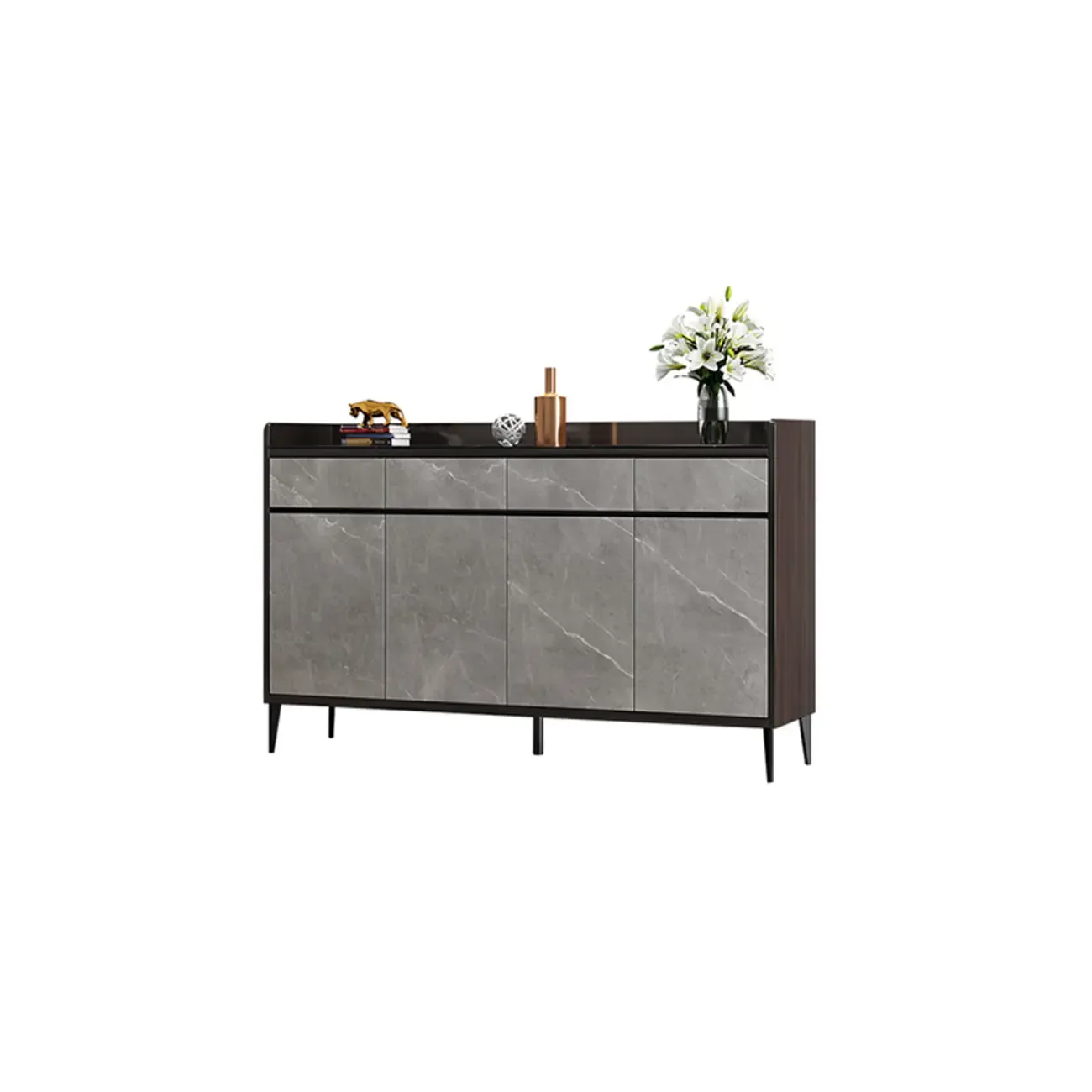 Modern Grey Wooden Shoe Cabinet Display Top Storage Image - 9