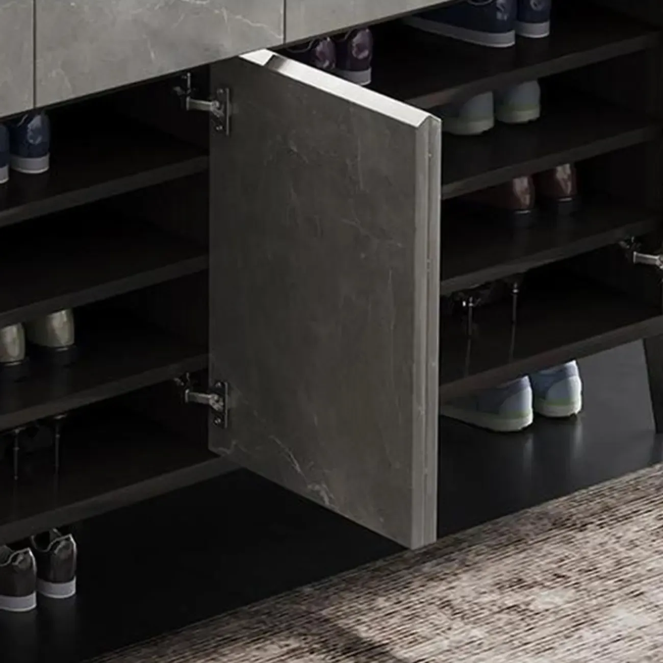 Modern Grey Wooden Shoe Cabinet Display Top Storage Image - 11