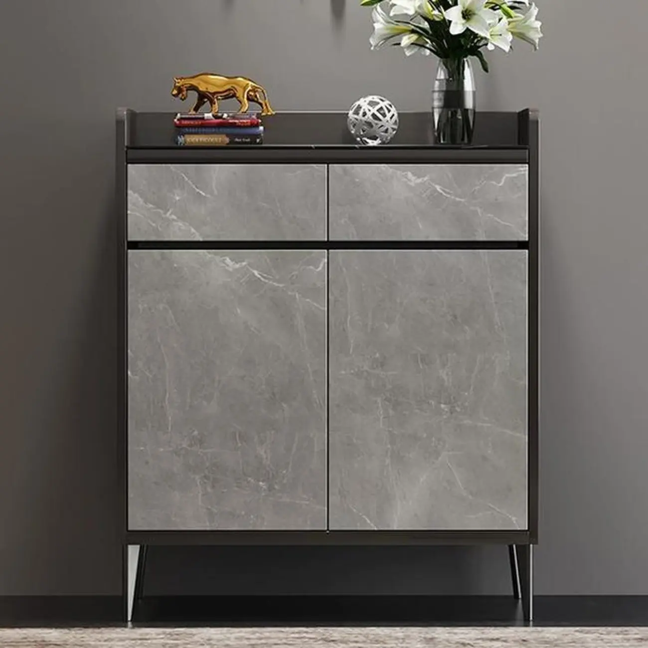 Modern Grey Wooden Shoe Cabinet Display Top Storage Image - 18 | homeyfad