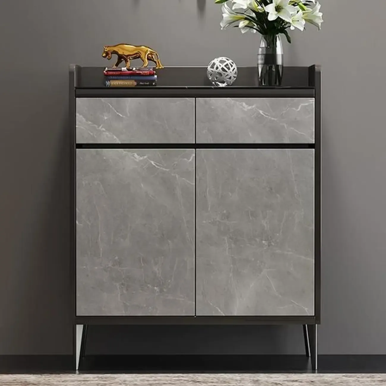 Modern Grey Wooden Shoe Cabinet Display Top Storage Image - 18