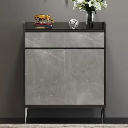 Modern Grey Wooden Shoe Cabinet Display Top Storage Image - 18