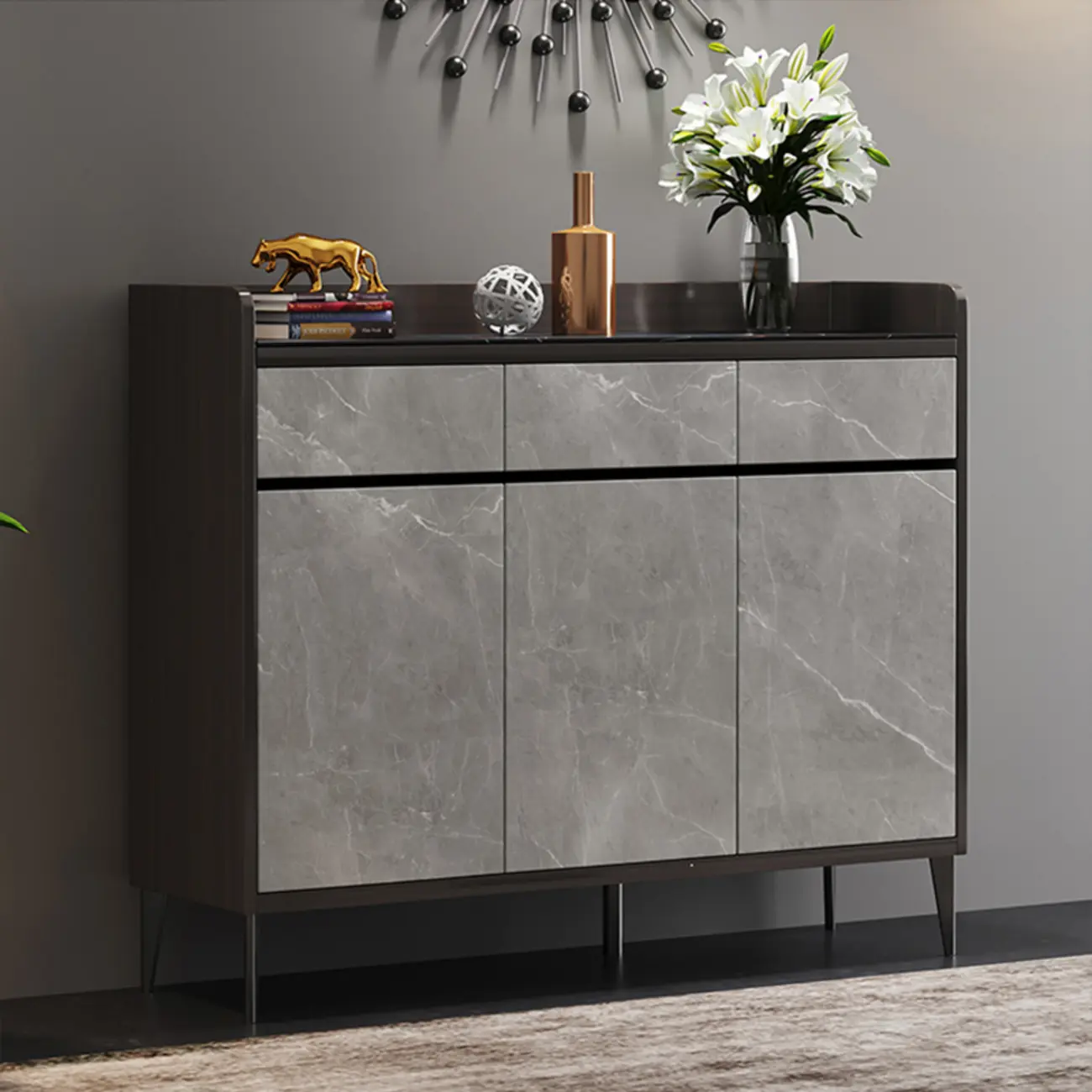 Modern Grey Wooden Shoe Cabinet Display Top Storage Image - 19 | homeyfad