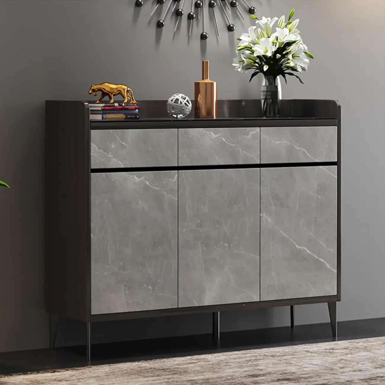 Modern Grey Wooden Shoe Cabinet Display Top Storage Image - 19