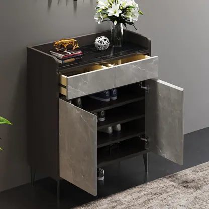 Modern Grey Wooden Shoe Cabinet Display Top Storage Image - 20