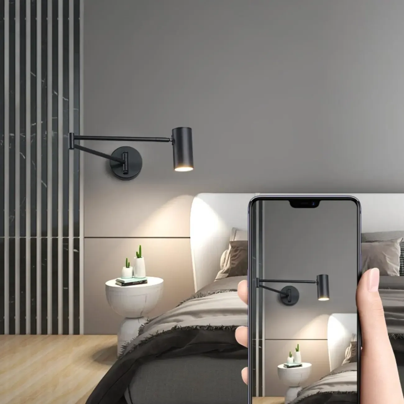 Minimalist Metal Cylindrical Swing Arm Wall Light Image - 9