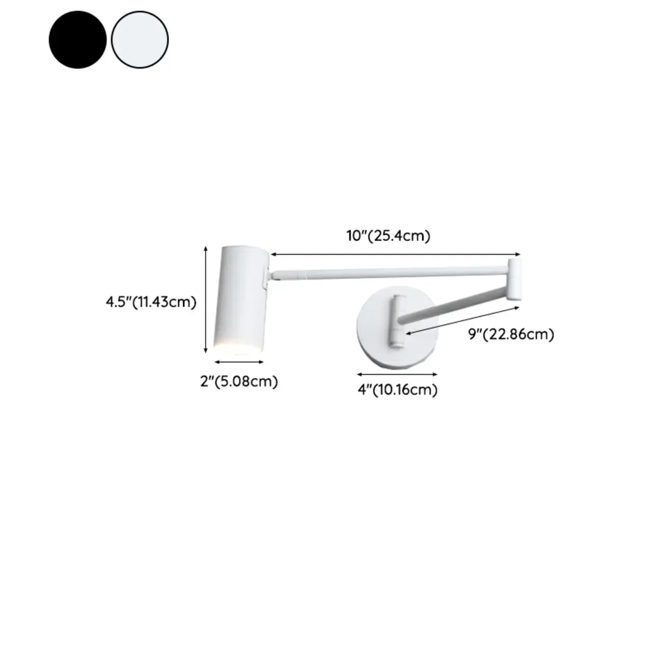 Minimalist Metal Cylindrical Swing Arm Wall Light #size